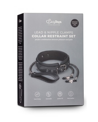 Collier cuir avec chaînes de seins - Easytoys Fetish Collection