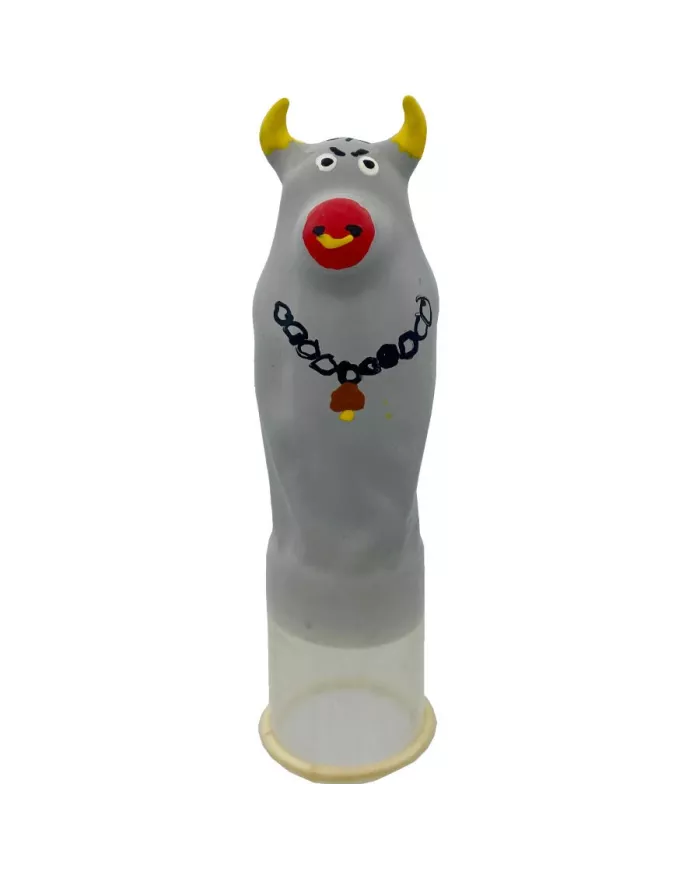 CONDOMERIE - PRÉSERVATIFS FANTAISIE PEINTS À LA MAIN TAUREAU GRIS MODÈLE XL CONDOMERIE - PRÉSERVATIFS FANTAISIE PEINTS À LA MAIN TAUREAU GRIS MODÈLE XL