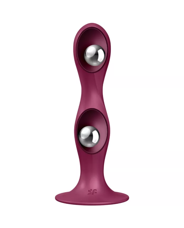 SATISFYER - GODE EN SILICONE DOUBLE BALL-R GRENAT