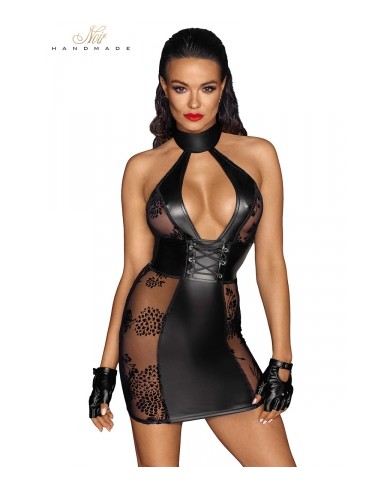Robe courte dos nu tulle et wetlook  F238