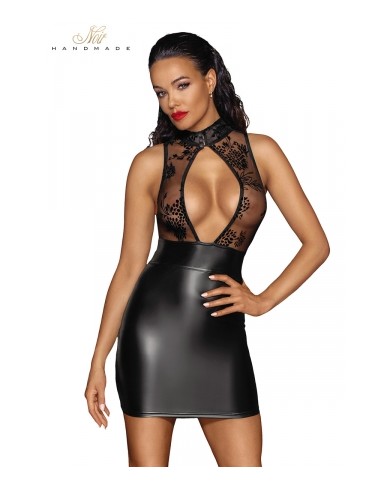 Robe courte wetlook et tulle F241