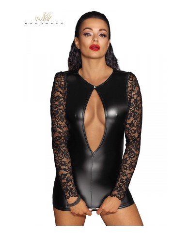 Mini robe wetlook et dentelle F253
