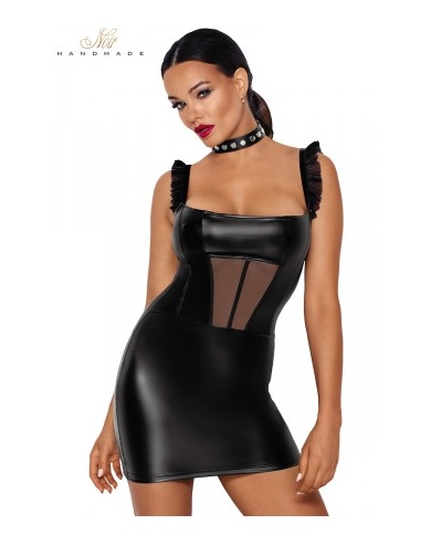 Robe courte wetlook et tulle F257