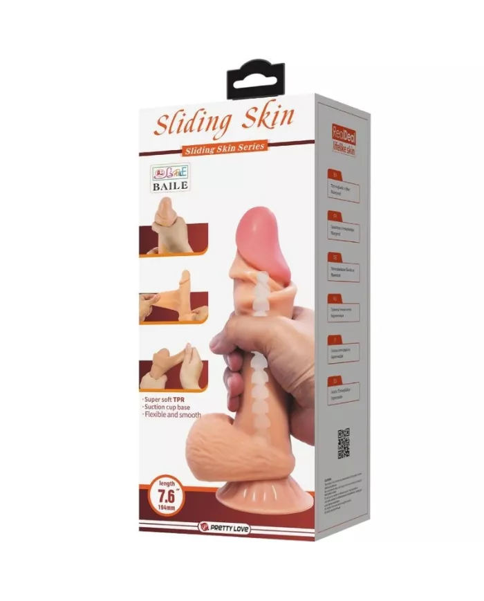 PRETTY LOVE - GODE RÉALISTE SÉRIE SLIDING SKIN AVEC VENTOUSE SLIDING SKIN 19,4 CM