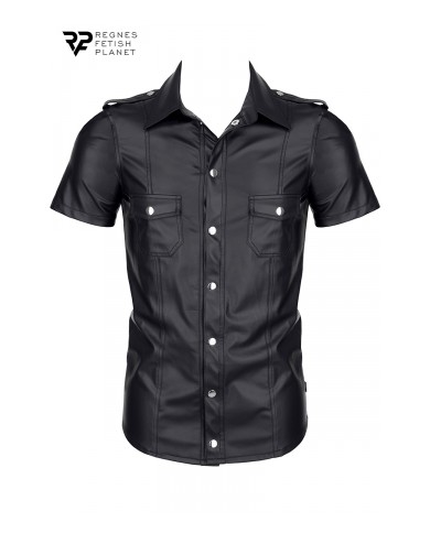 Chemise manches courtes wetlook noire Luca - Regnes