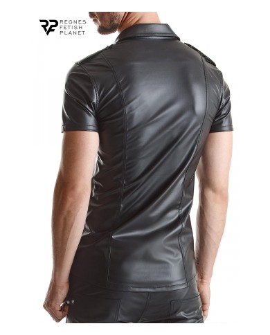 Chemise manches courtes wetlook noire Luca - Regnes