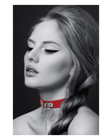 Collier Fetish rouge avec anneau - Bijoux Pour Toi