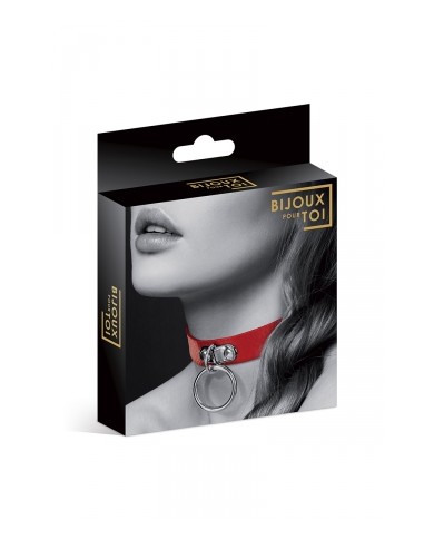Collier Fetish rouge avec anneau - Bijoux Pour Toi