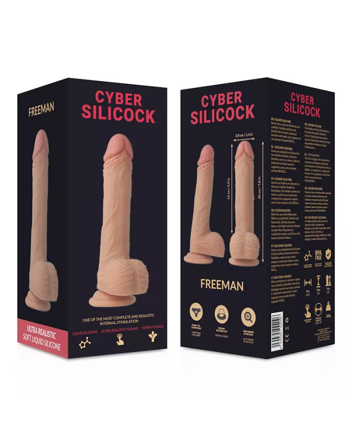 CYBER SILICOCK - STRAP-ON FREEMAN LIQUIDE SILICONE AVEC 3 ANNEAUX GRATUITS 20 CM -O- 3.8 CM