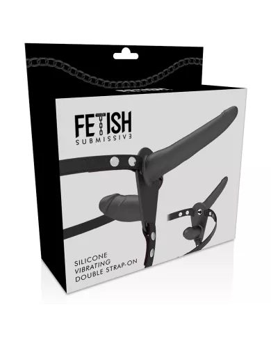 FETISH SUBMISSIVE HARNESS - VIBRATEUR NOIR DOUBLE PÉNÉTRATION