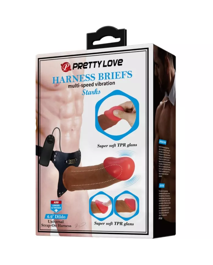 PRETTY LOVE - STARKS SLIP HARNAIS DILDO VIBRANT MULTI-VITESSES 17,5 CM MARRON CLAIR