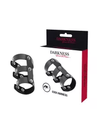 DARKNESS - DOUBLE ANNEAU DE PÉNIS ET TESTICULES EN CUIR RÉGLABLE DARKNESS - DOUBLE ANNEAU DE PÉNIS ET TESTICULES EN CUIR RÉGLABLE