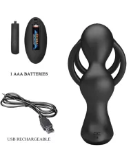 PRETTY LOVE - ANNEAU PÉNIS MARSHALL AVEC PLUG ANAL VIBRANT AVEC TÉLÉCOMMANDE