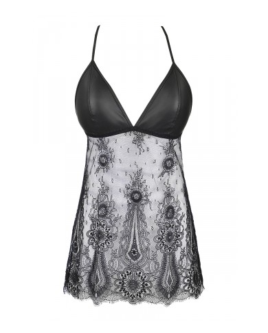 Nuisette dentelle et wetlook noire V-9789 - Axami