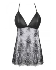 Nuisette dentelle et wetlook noire V-9789 - Axami