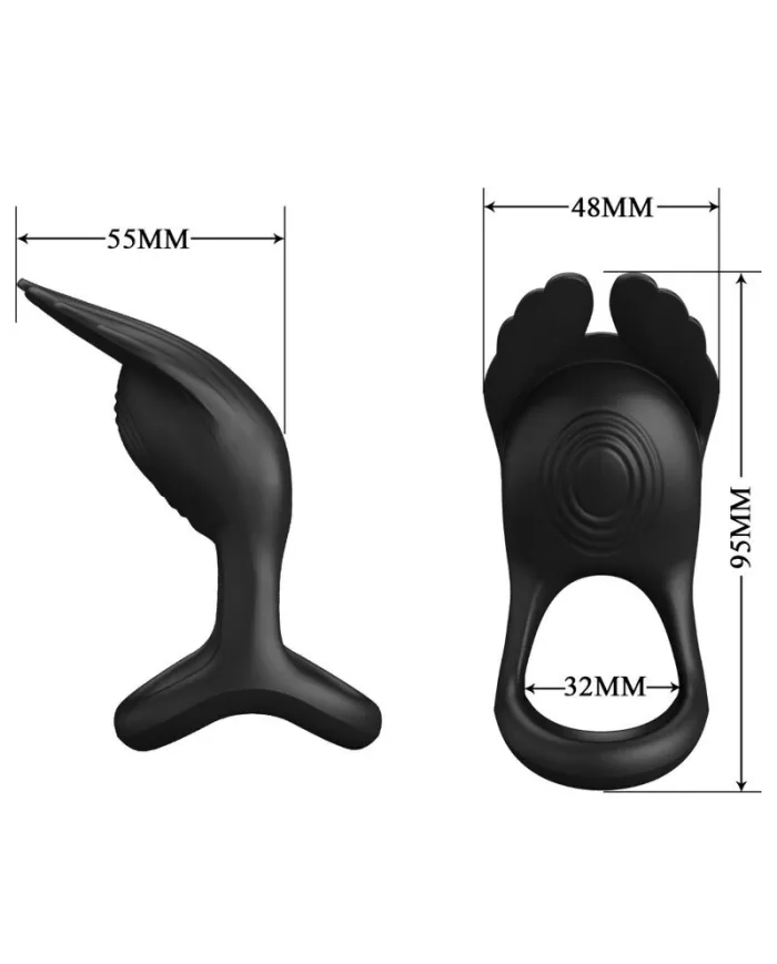 PRETTY LOVE - SILAS ANNEAU PÉNIS VIBRANT 7 VIBRATIONS SILICONE NOIR