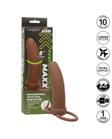 CALEXOTICS - MAXX THICK DOUBLE PÉNÉTRATEUR 10 VIBRATIONS MARRON