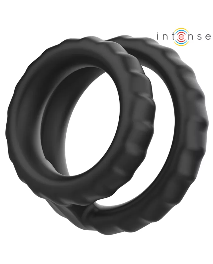 INTENSE - DEWEY ANNEAU PÉNIS DOUBLE SILICONE NOIR MODÈLE 2