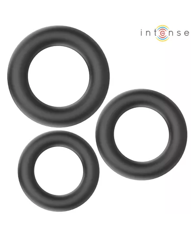 INTENSE - HUGH 3 ANNEAUX PÉNIS BASIQUES EN SILICONE NOIRS