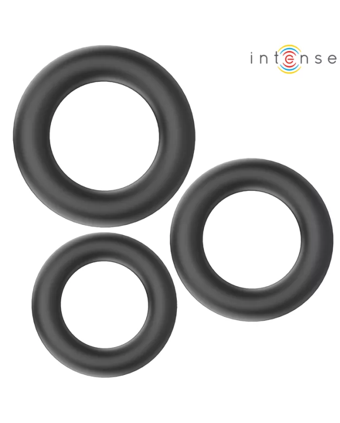 INTENSE - HUGH 3 ANNEAUX PÉNIS BASIQUES EN SILICONE NOIRS