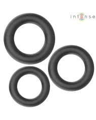 INTENSE - HUGH 3 ANNEAUX PÉNIS BASIQUES EN SILICONE NOIRS