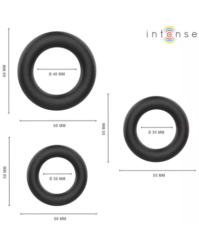INTENSE - HUGH 3 ANNEAUX PÉNIS BASIQUES EN SILICONE NOIRS