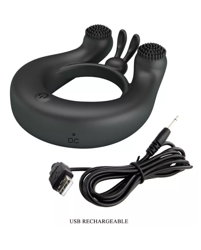 PRETTY LOVE - ANNEAU VIBRANT DAHLIA + STIMULATEUR DE CLITORIS 12 VIBRATIONS NOIR