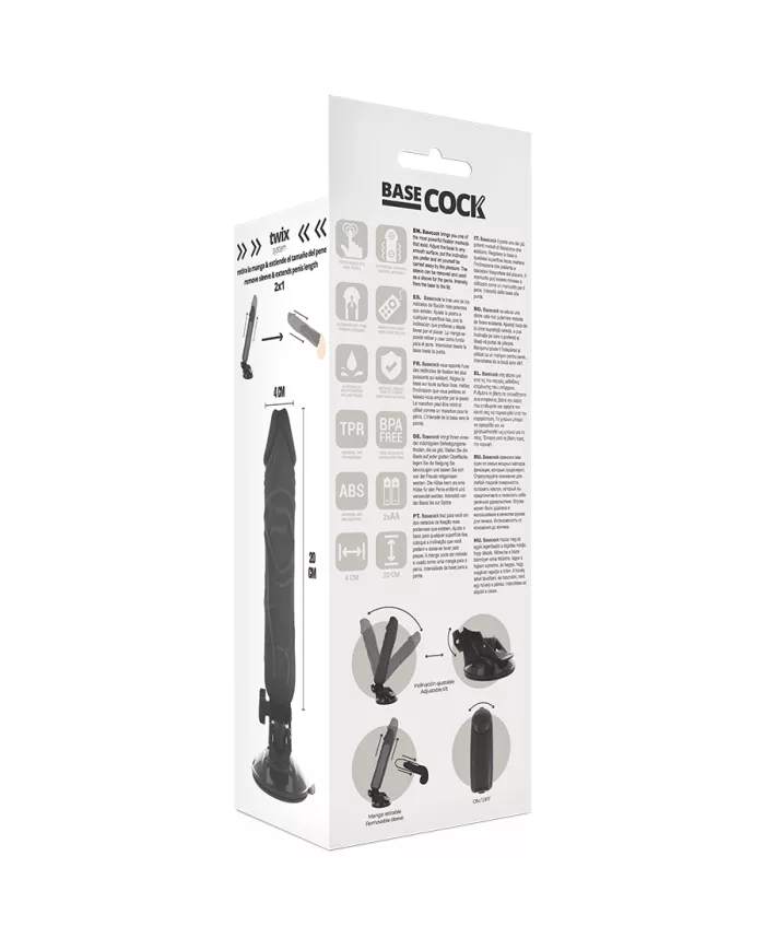 BASECOCK - VIBRATEUR RÉALISTE TÉLÉCOMMANDE NOIR 20 CM -O- 4 CM