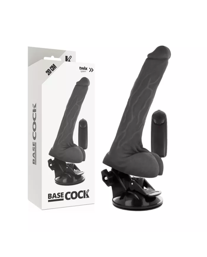 BASECOCK - VIBRATEUR RÉALISTE NOIR TÉLÉCOMMANDE AVEC TESTICULES 20 CM -O- 4 CM
