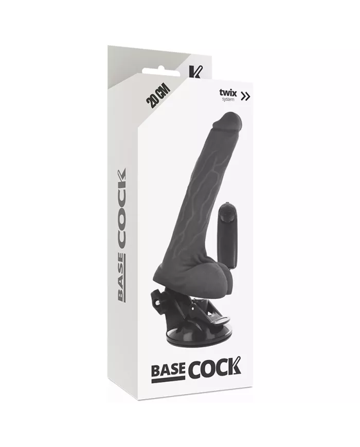 BASECOCK - VIBRATEUR RÉALISTE NOIR TÉLÉCOMMANDE AVEC TESTICULES 20 CM -O- 4 CM