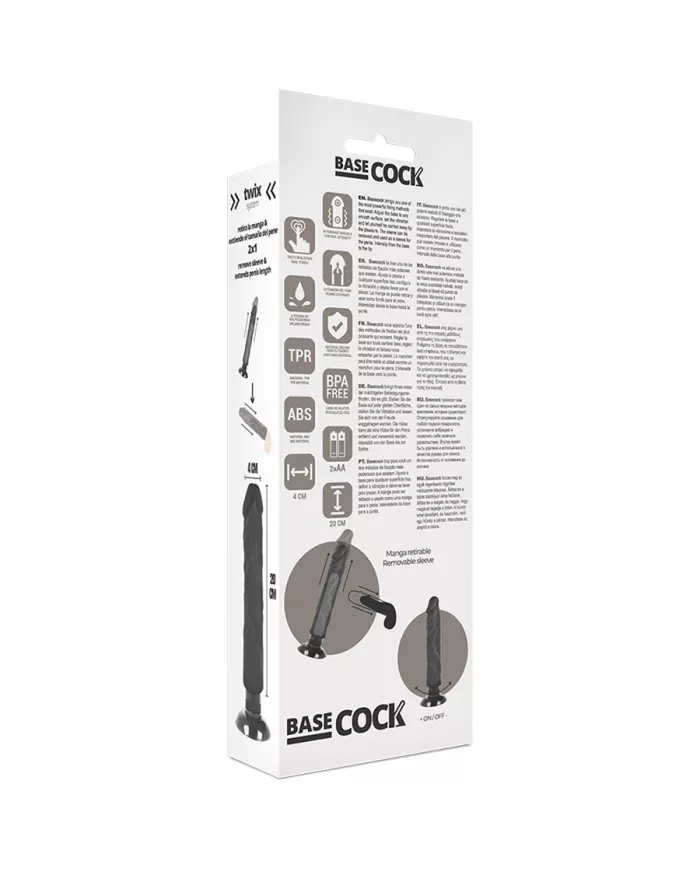 BASECOCK - VIBRATEUR RÉALISTE 2-1 NOIR 20 CM -O- 4 CM