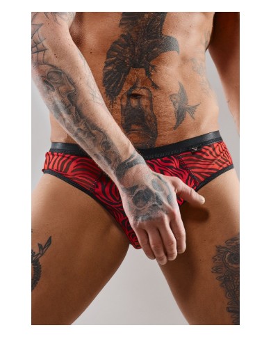 Slip type brésilien ouvert zébré rouge et noir - Regnes