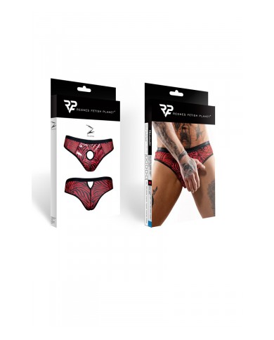 Slip type brésilien ouvert zébré rouge et noir - Regnes