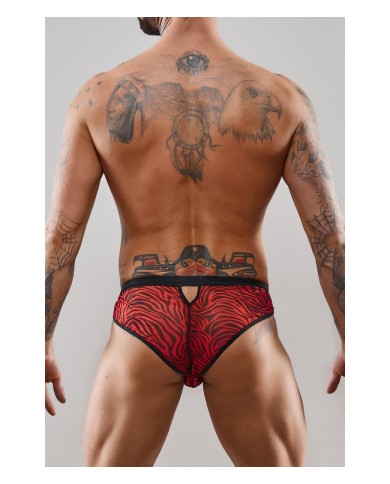 Slip type brésilien ouvert zébré rouge et noir - Regnes