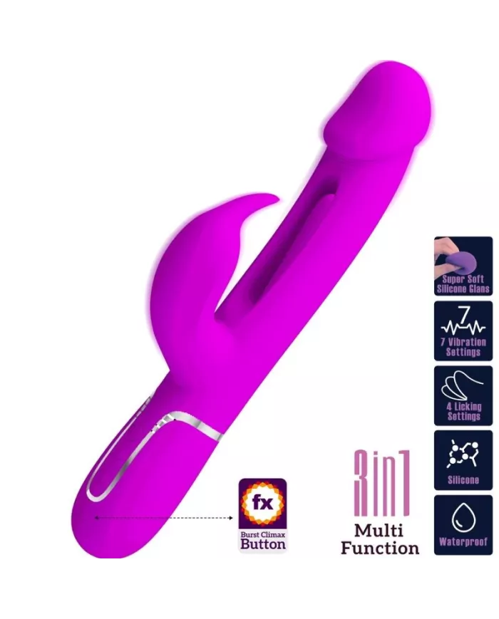 PRETTY LOVE - VIBRATEUR DEJON RABBIT 3 EN 1 MULTIFONCTION  FUCSIA