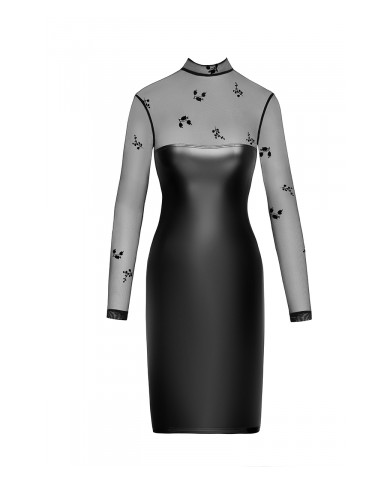Robe moulante Sublime F310 wetlook et tulle floqué