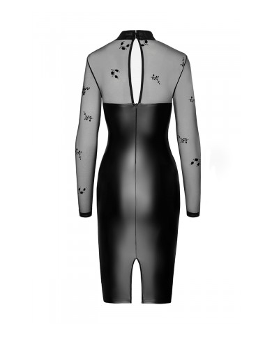 Robe moulante Sublime F310 wetlook et tulle floqué