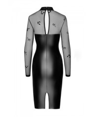 Robe moulante Sublime F310 wetlook et tulle floqué