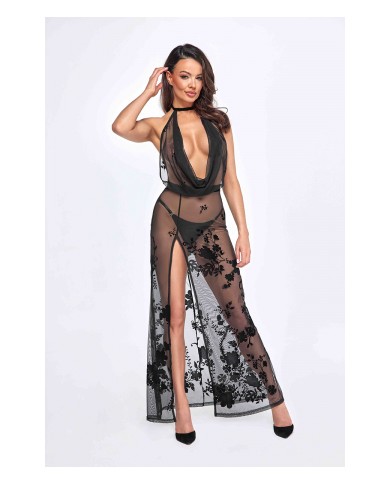 Robe longue dos nu Divinity F312 tulle floqué