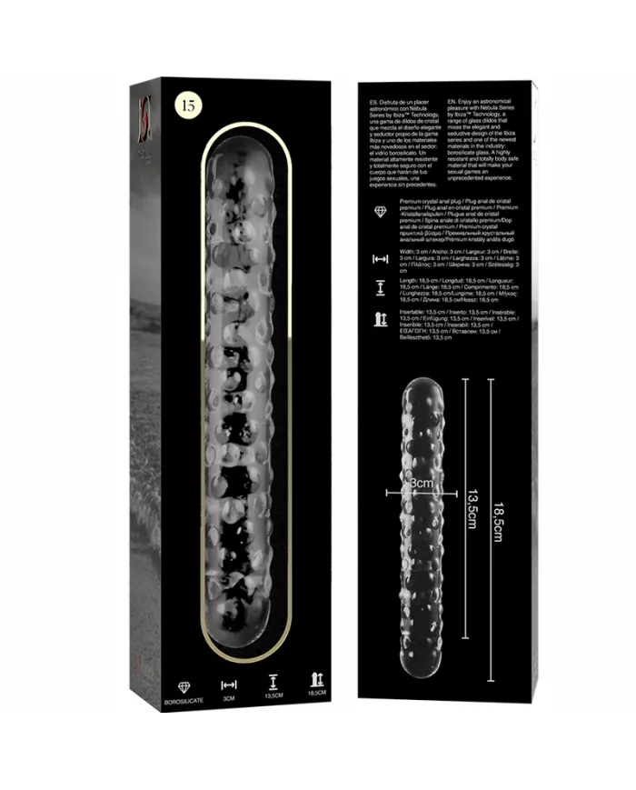 NEBULA SERIES BY IBIZA - MODÈLE 15 GODE EN VERRE BOROSILICATE CLAIR 18.5 CM -O- 3 CM