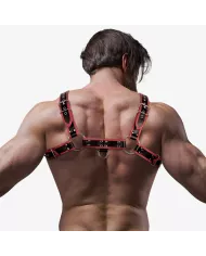 FETISH SUBMISSIVE ATTITUDE - HARNAIS DE POITRINE EN ÉCO-CUIR POUR HOMME NOIR/ROUGE