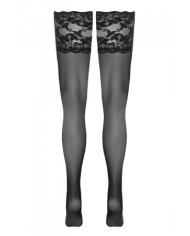 Bas autofixants large jarretière dentelle noir - Cotelli Legwear
