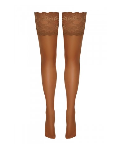 Bas autofixants large jarretière dentelle beige - Cotelli Legwear