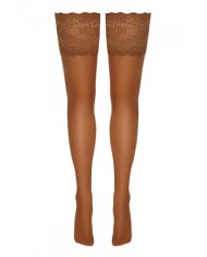 Bas autofixants large jarretière dentelle beige - Cotelli Legwear