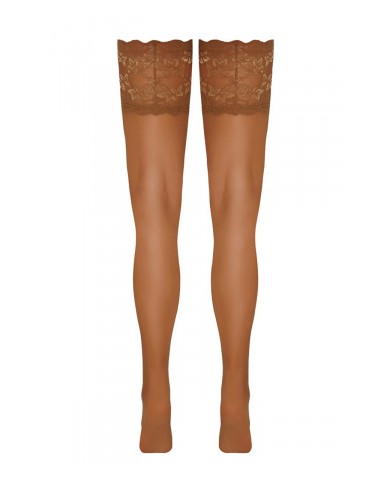 Bas autofixants large jarretière dentelle beige - Cotelli Legwear