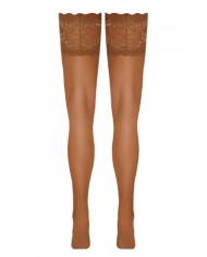 Bas autofixants large jarretière dentelle beige - Cotelli Legwear
