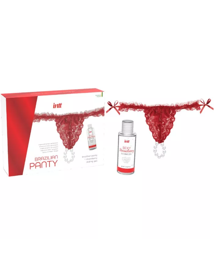 INTT RELEASES - CULOTTE ROUGE BRÉSILIENNE AVEC PERLES ET GEL LUBRIFIANT 50 ML INTT RELEASES - CULOTTE ROUGE BRÉSILIENNE AVEC PERLES ET GEL LUBRIFIANT 50 ML