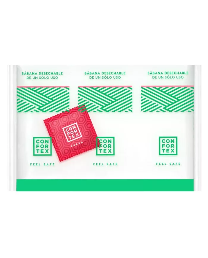 CONFORTEX - FEUILLES HYGIÉNIQUES JETABLES , SAC INDIVIDUEL + CONDOM FRAISE CONFORTEX - FEUILLES HYGIÉNIQUES JETABLES , SAC INDIVIDUEL + CONDOM FRAISE