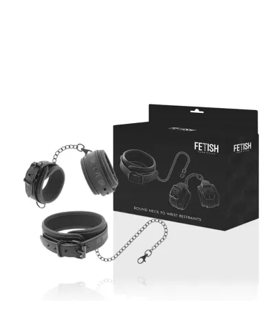 FETISH SUBMISSIVE - COLLIER ET MENOTTES EN CUIR VÉGAN AVEC DOUBLURE EN NOPRÈNE