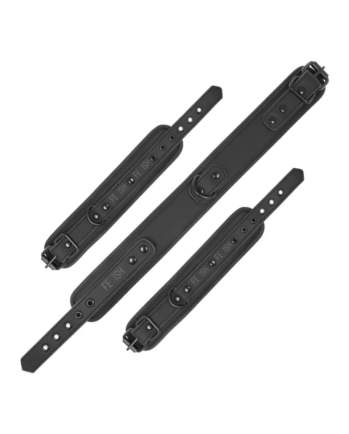 FETISH SUBMISSIVE - COLLIER ET MENOTTES EN CUIR VÉGAN AVEC DOUBLURE EN NOPRÈNE FETISH SUBMISSIVE - COLLIER ET MENOTTES EN CUIR VÉGAN AVEC DOUBLURE EN NOPRÈNE